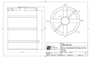 1,000 gallon HDPE vertical tank drawing VTB01000-60, 60 inch diameter