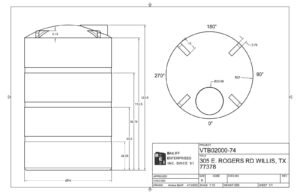 2,000 gallon HDPE vertical tank drawing VTB02000-74, 74 inch diameter