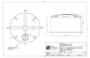 5,000 gallon HDPE vertical tank drawing VTB05000-142, 142 inch diameter